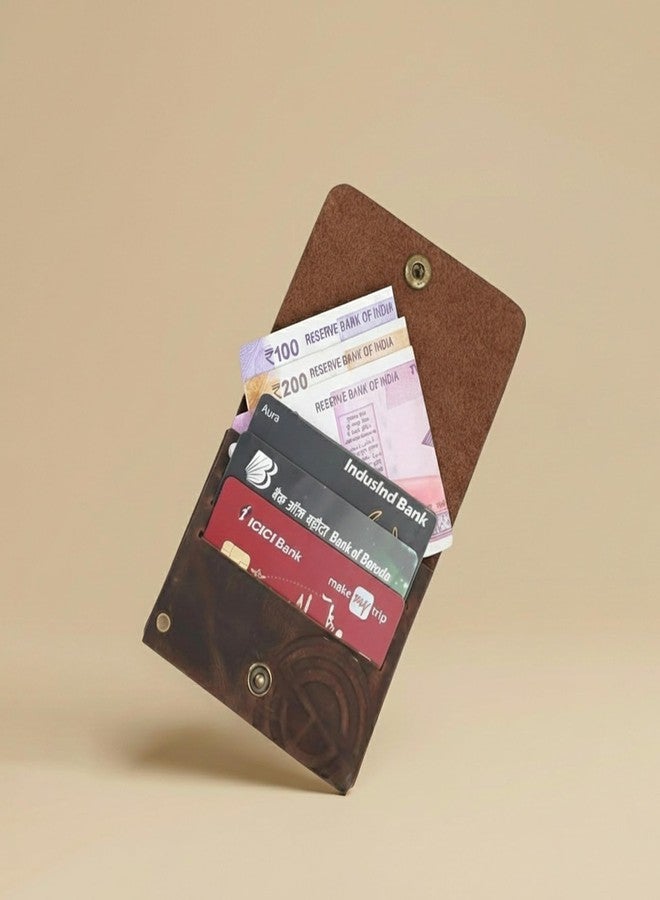 STRUTT Crushed Finish Genuine Leather Batua Wallet for Men & Women | Handcrafted Brown Leather Cash & Card Holder | Snap Button Closure | Compact Traditional Money Pouch - Image 4